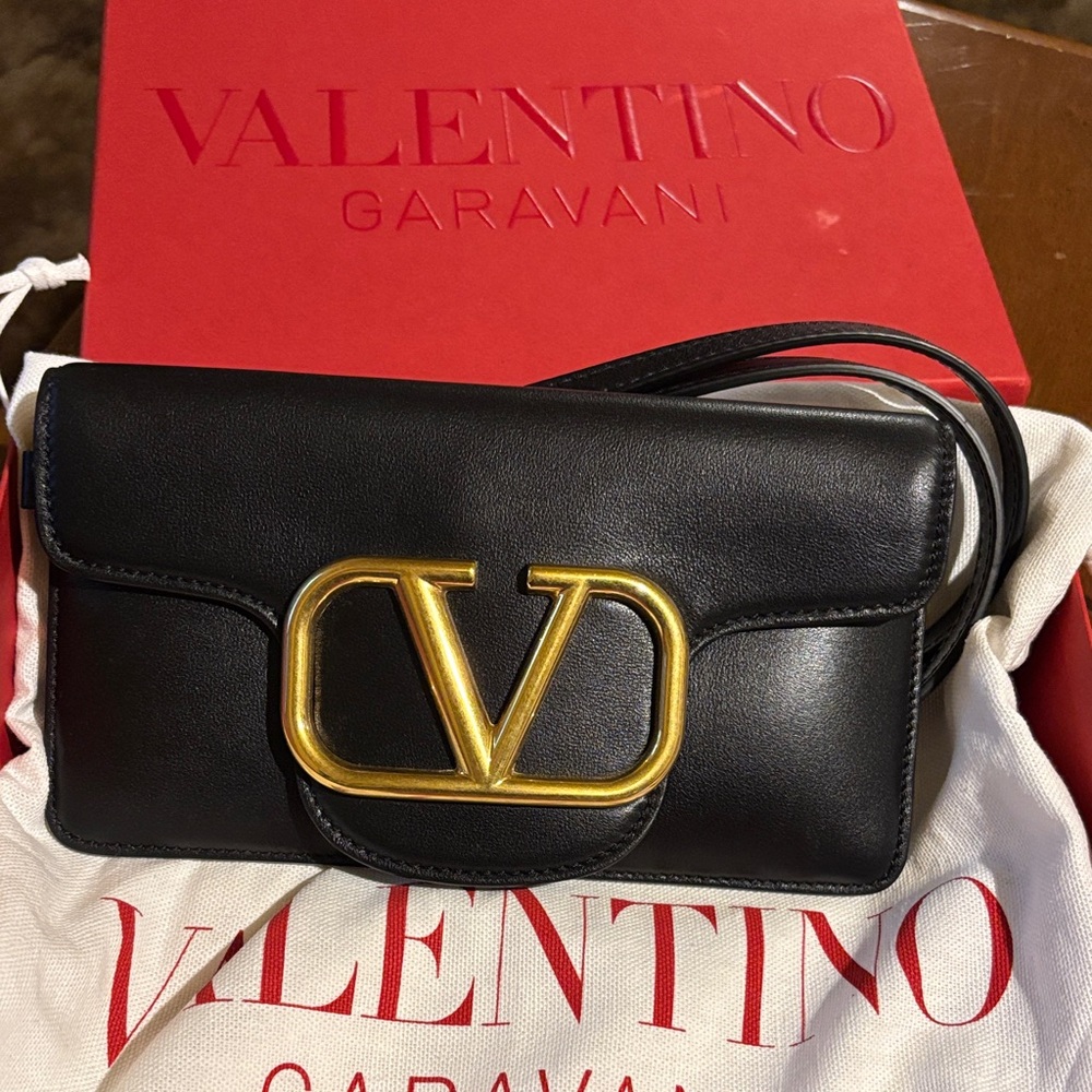 Valentino Garavani Black Clutch with Gold Logo